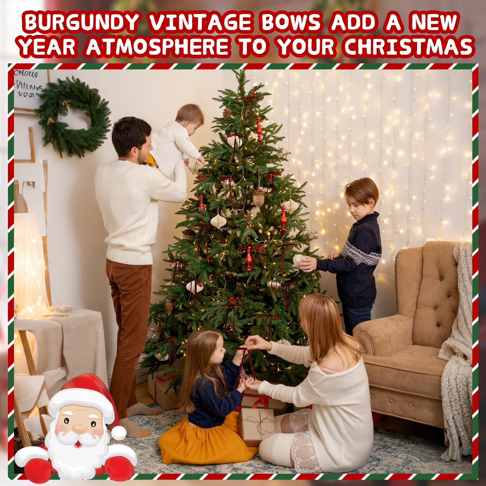Burgundy Velvet Bows for Christmas Tree – 30Pcs Vintage Ribbon 3/8,