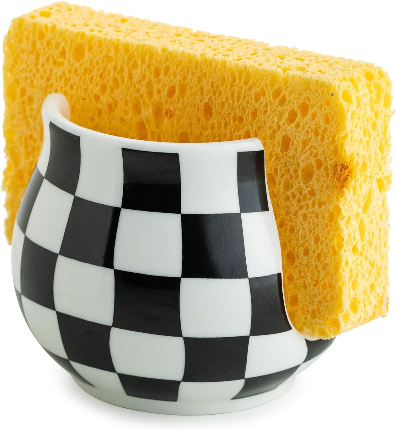 Checkered Sponge Holder for Kitchen Sink, Ceramic Dish Sponge Dish Rack Scrubby