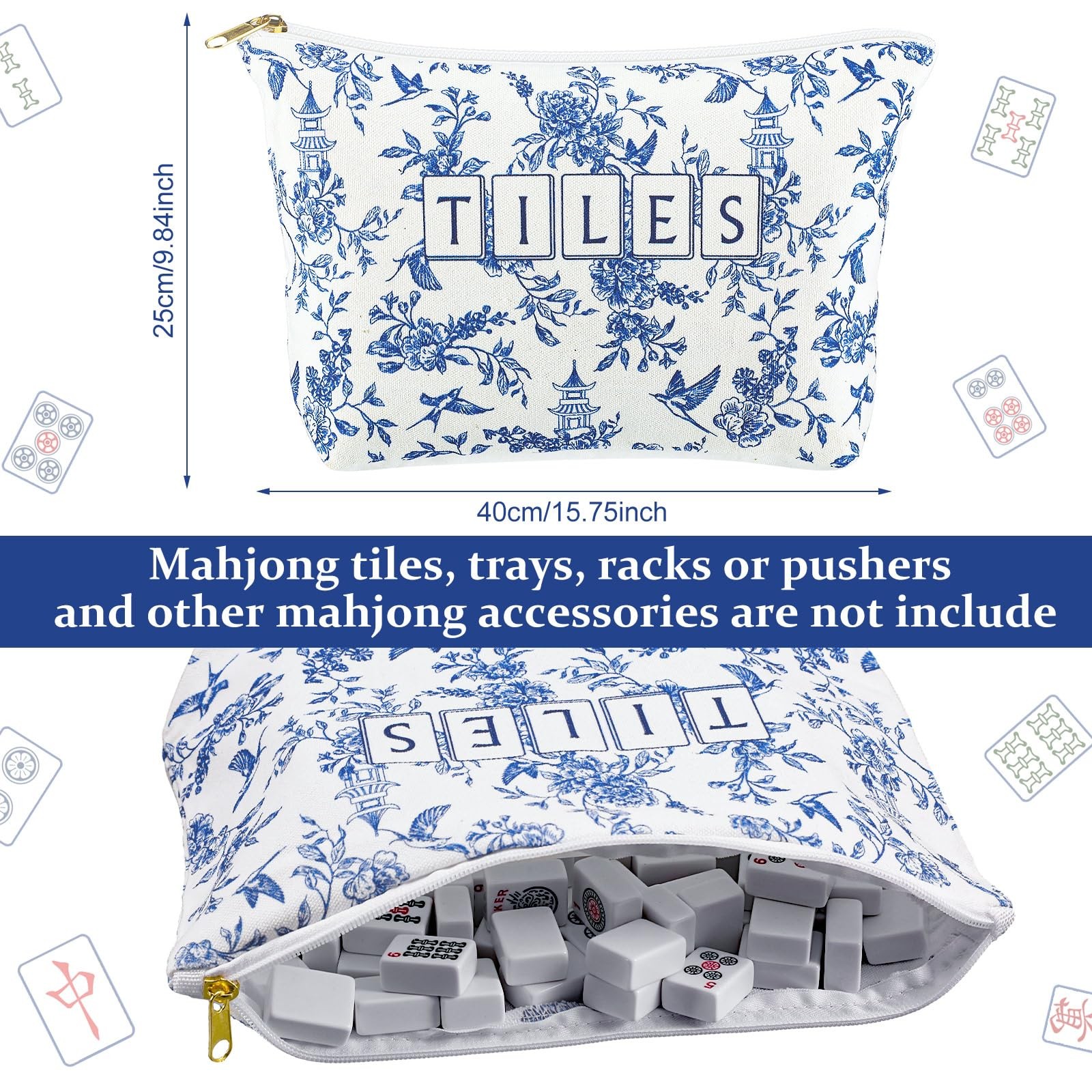 Sunnymove Empty Mahjong Bags 24.0 x 13.0 x 4.7 inches / 61 x 33 x 12 cm, blue