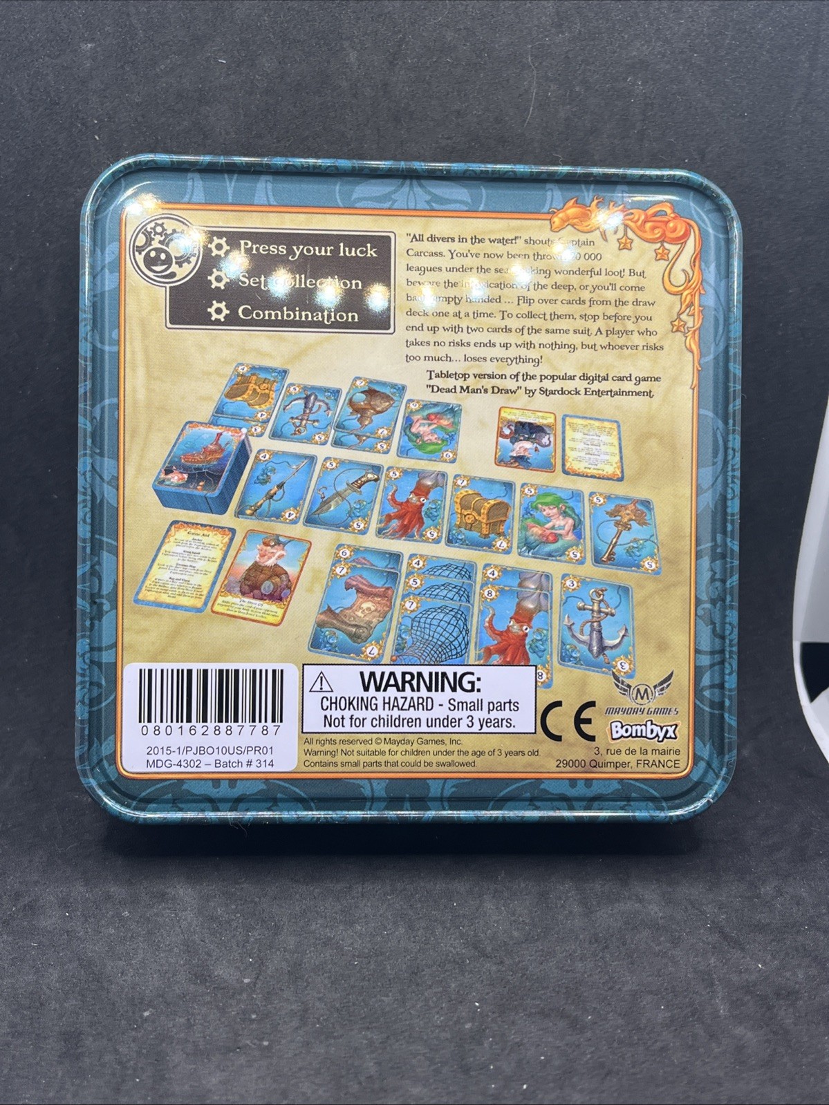 Captain Carcass Game. Tin Box . Mayday Games Dead Man’s Draw. Complete