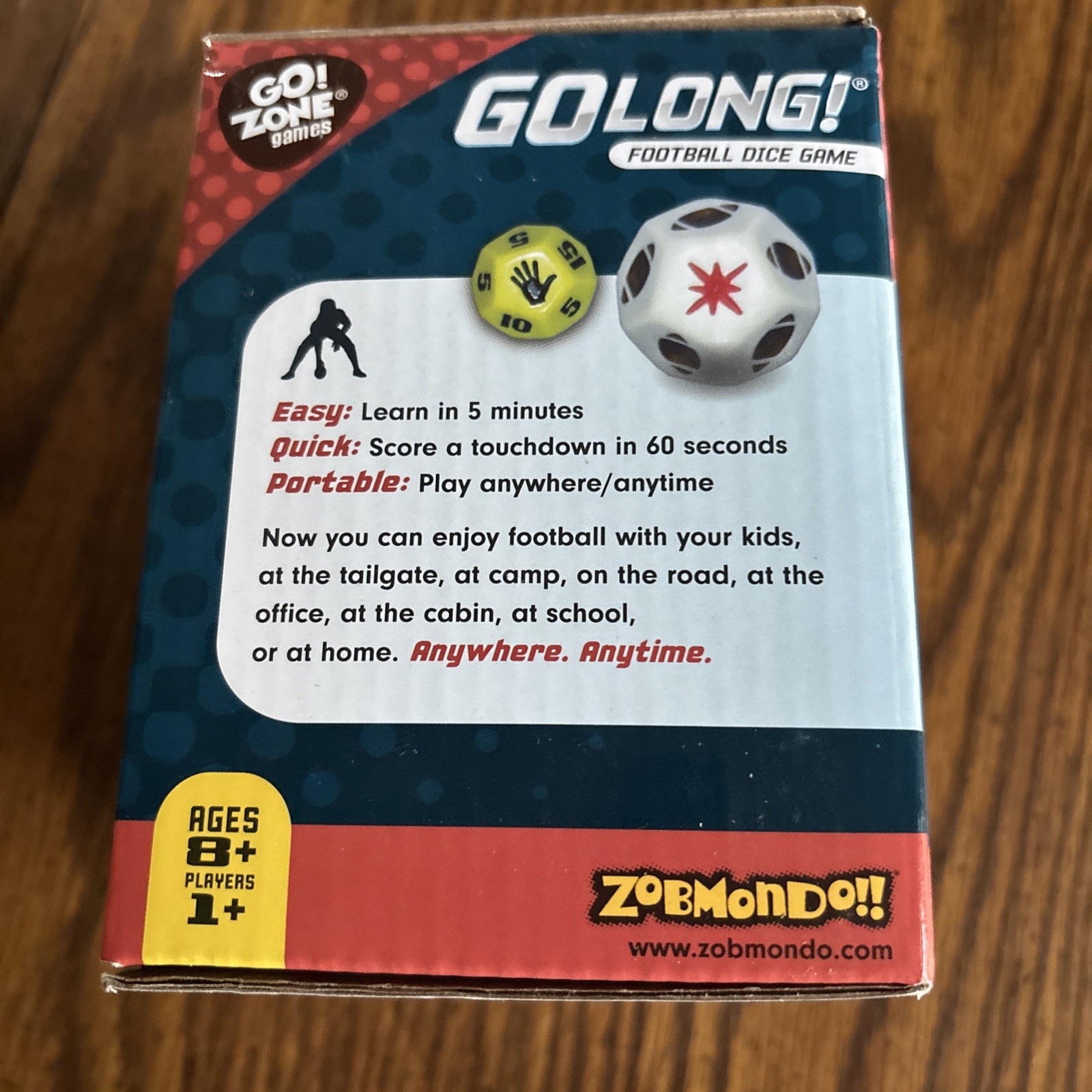 Zobmondo GO LONG Football Dice Game Complete -w/Instructions Ages 8+ LN