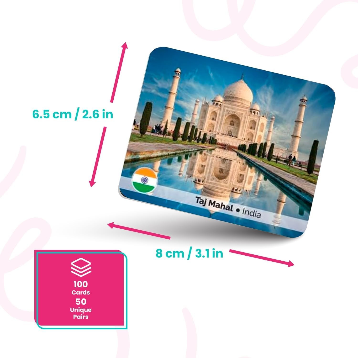 Explore the World Memory Matching Game – 100 Cards 50 Pairs with Famous Landm…
