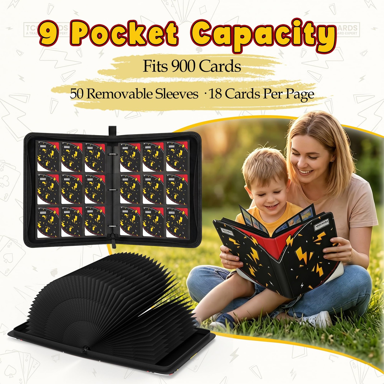Card Binder for Pokemon Cards, 9 Pocket Trading Large, black