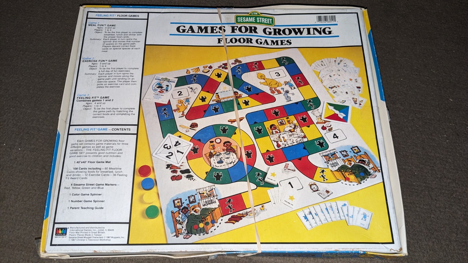 VTG 1987 Sesame Street Preschool Floor Games for Growing FEELING FIT. Complete.
