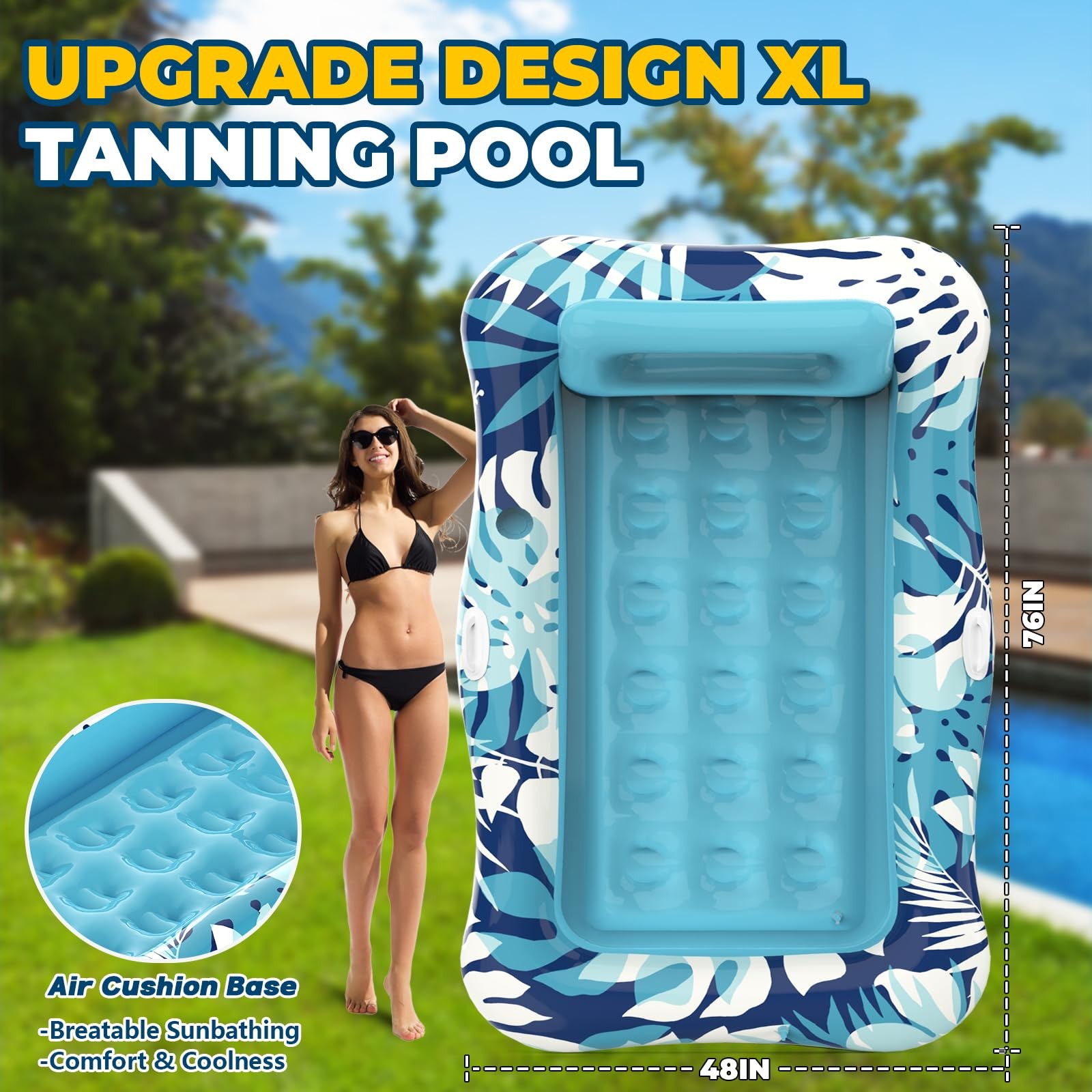 Nenrsl 76×48 XL Inflatable Pool Float Lounger Tanning Mattress with Pillow