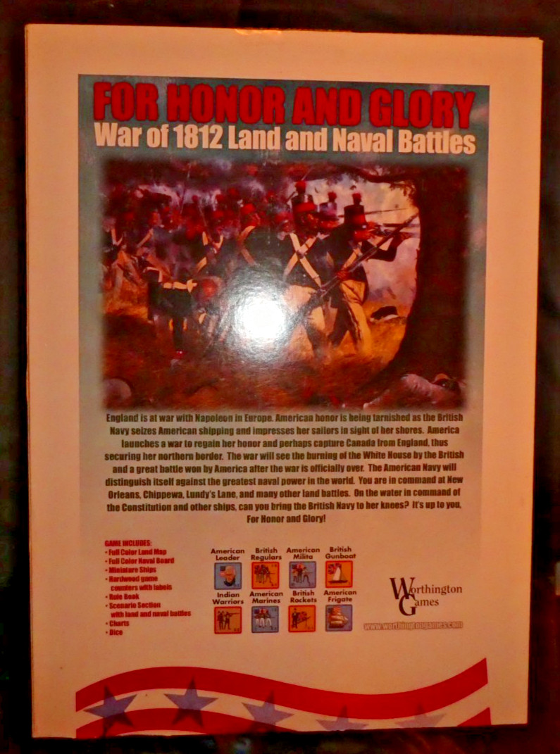 For Honor and Glory War of 1812 Land & Naval Battles Worthington BLOCK COUNTERS