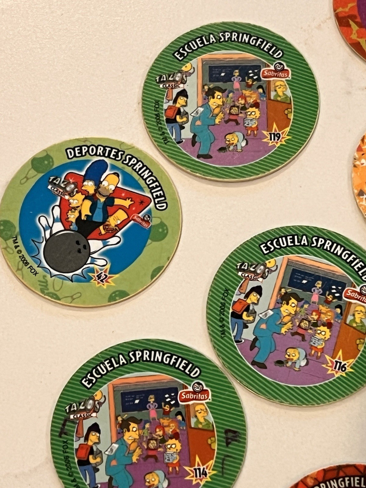 Rare Lot Of 12 Sabritos Mexico THE SIMPSONS Tazos Taso Pogs BART Marge Apu Lisa