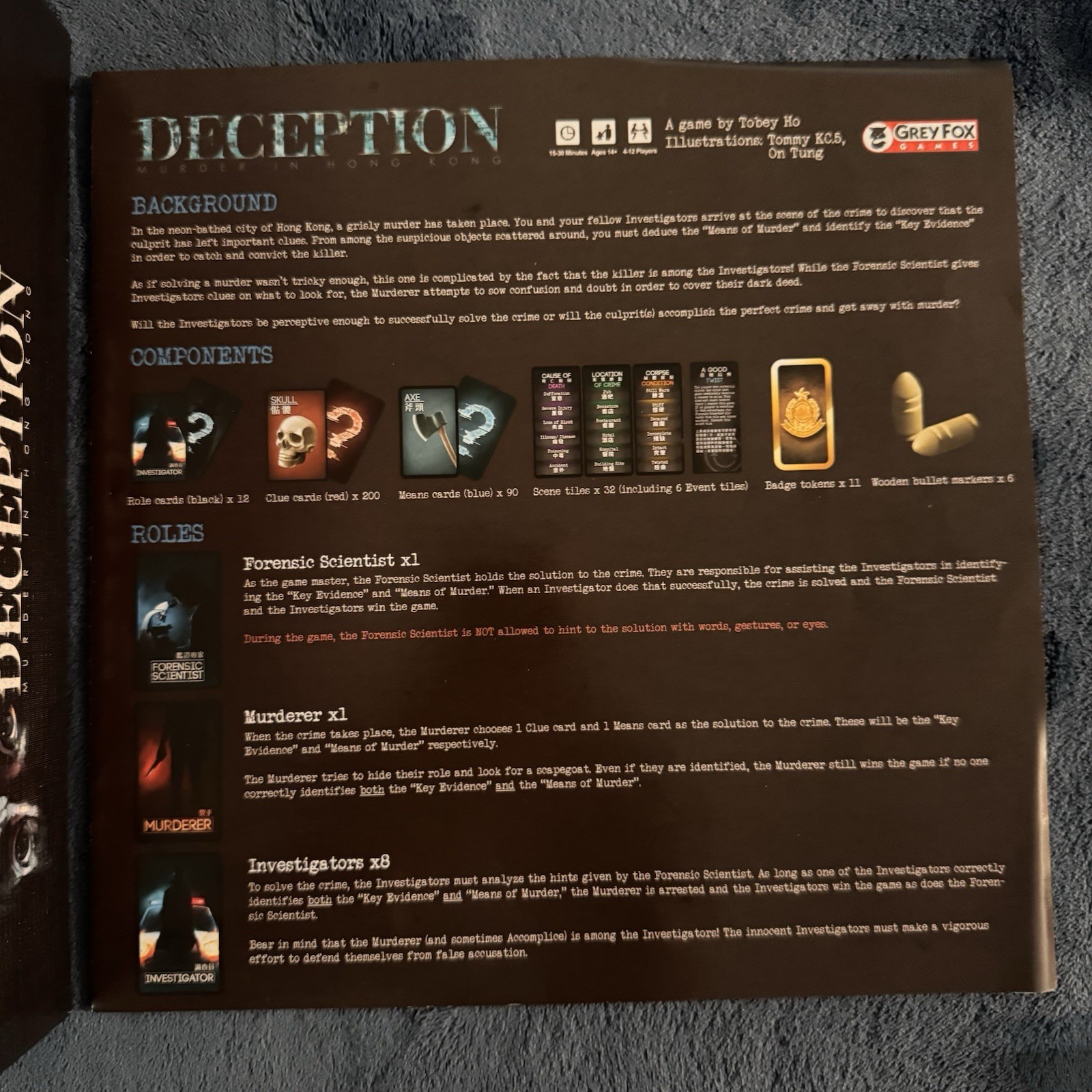 Deception: Murder in Hong Kong – Grey Fox Games 2019 Used Complete