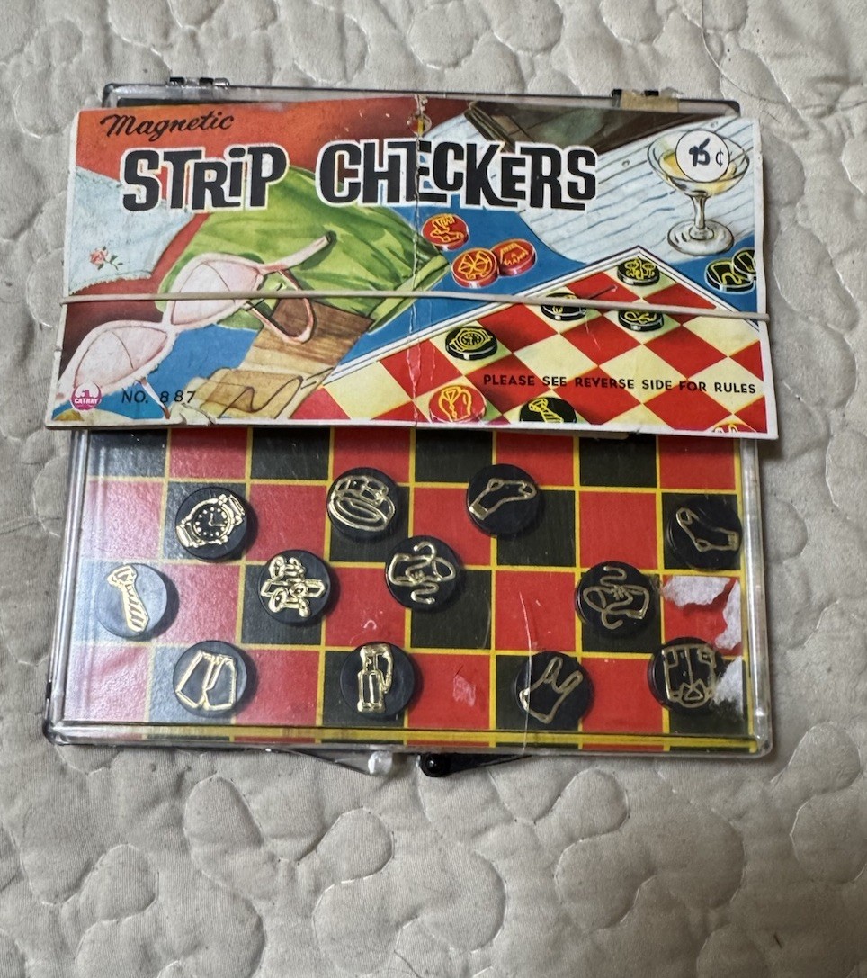 Vintage Magnetic Strip Checkers No. 887 Travel Game Hong Kong Adult Novelty