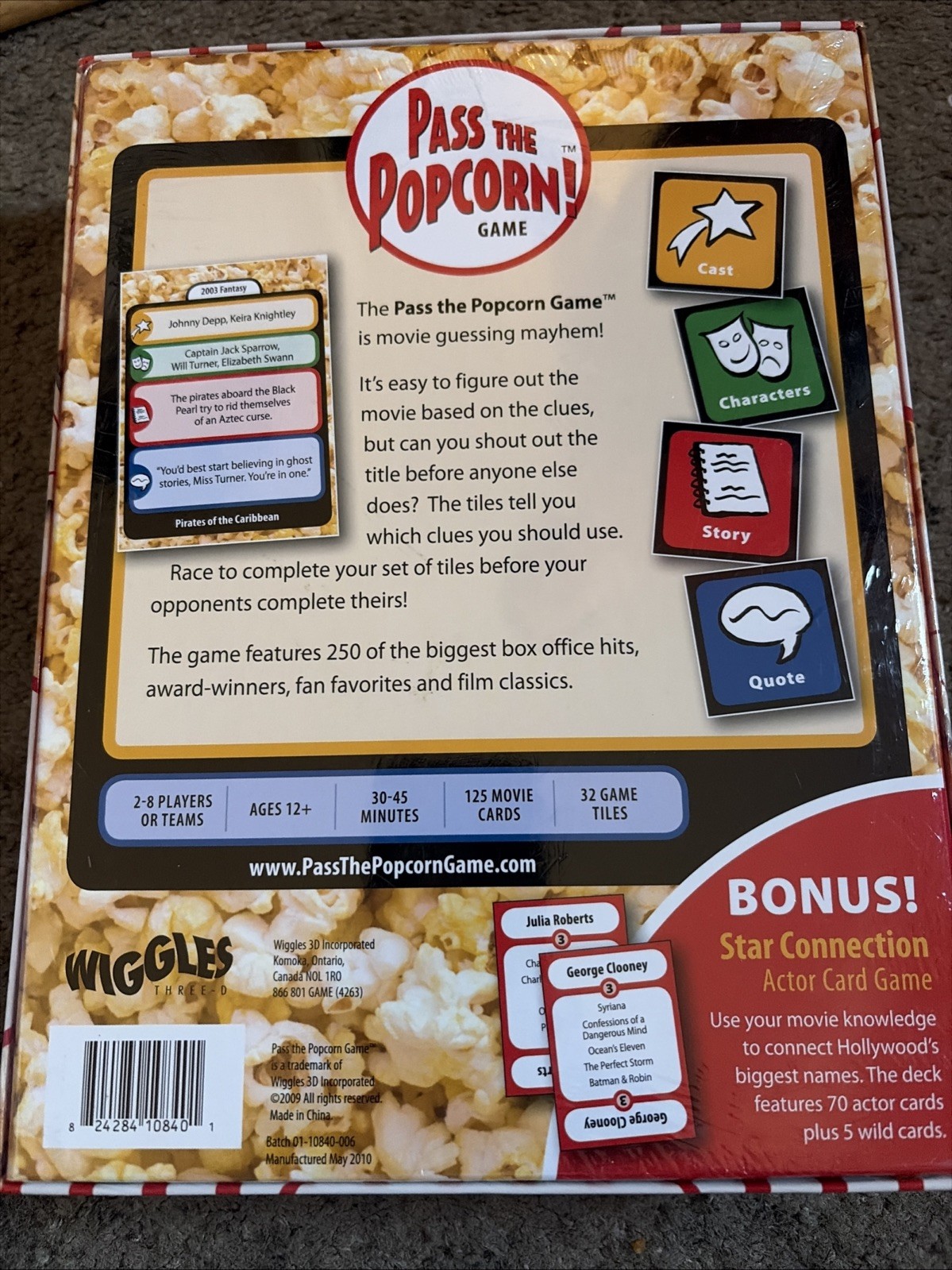 Pass the Popcorn Game with Bonus Booster Star Connection Actor Card Game