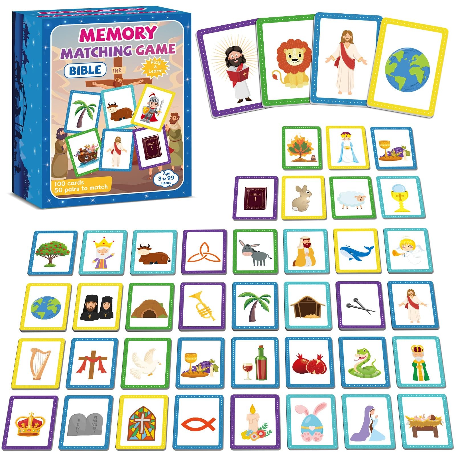 gisgfim 100 PCS Memory Matching Game Bible Concentration Memory Card Games fo…