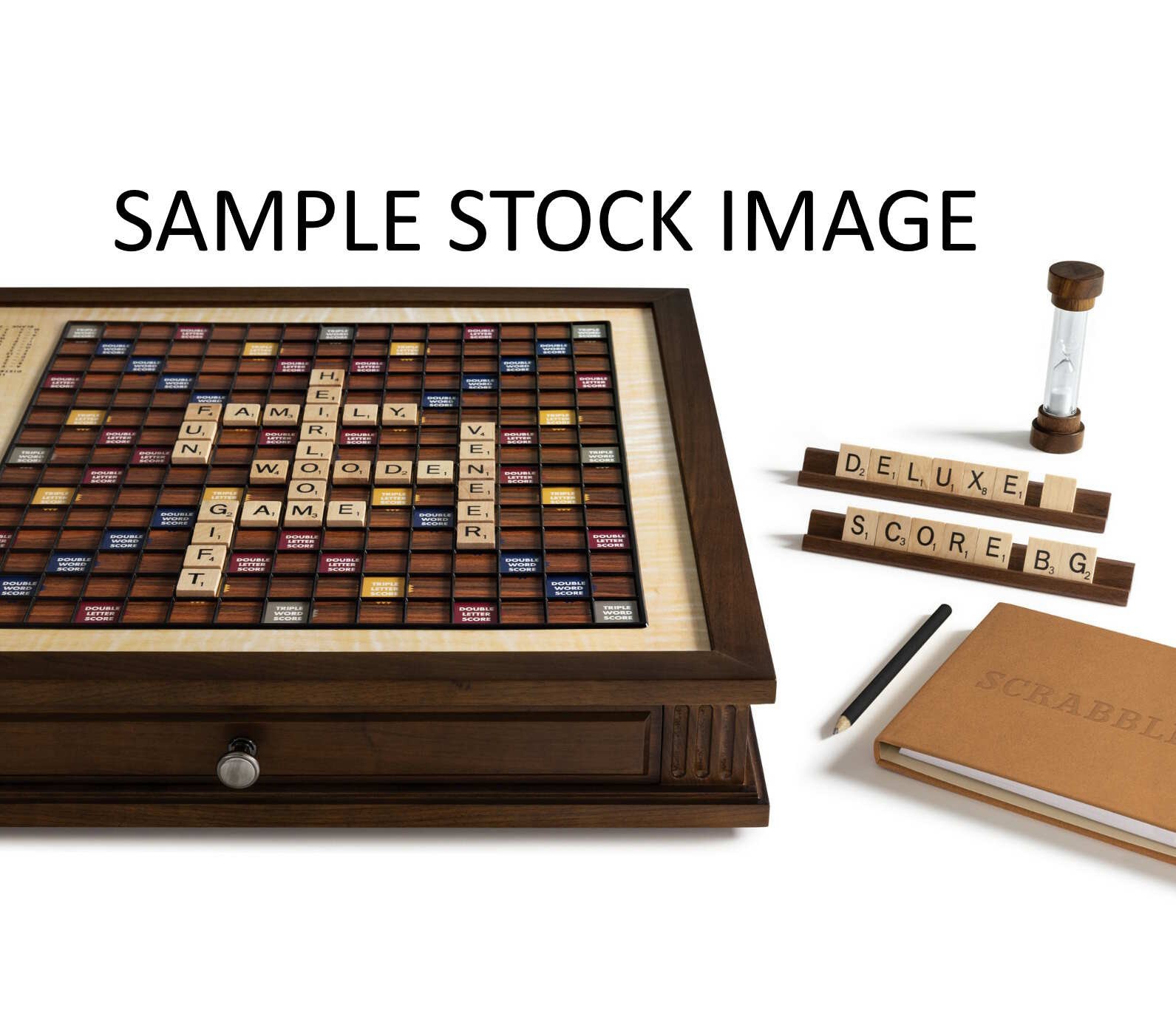 Scrabble Heirloom Edition with Rotating Solid Walnut Cabinet Turntable Open Box