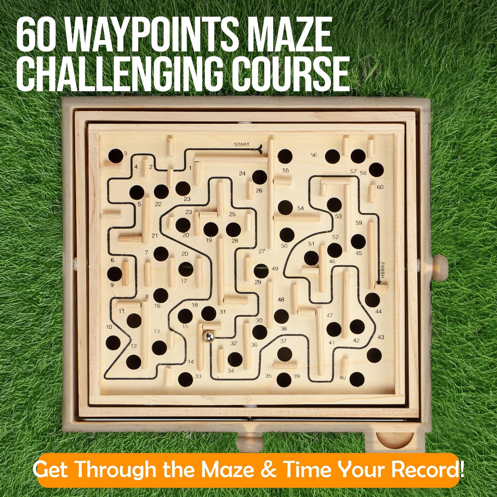 Wooden Labyrinth Marble Maze Game, Large 12.75″ x 11.5″ Tilt Maze Game Board …