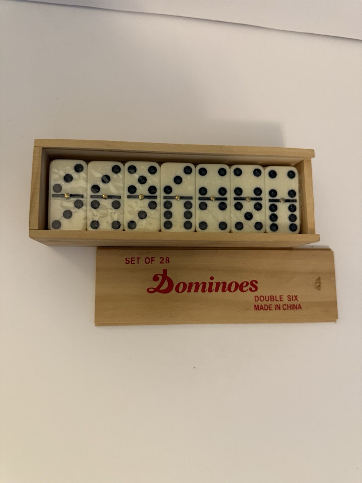 Premium Set of 28 Double Six Dominoes with Wood Case, Brown, 28 Piece.