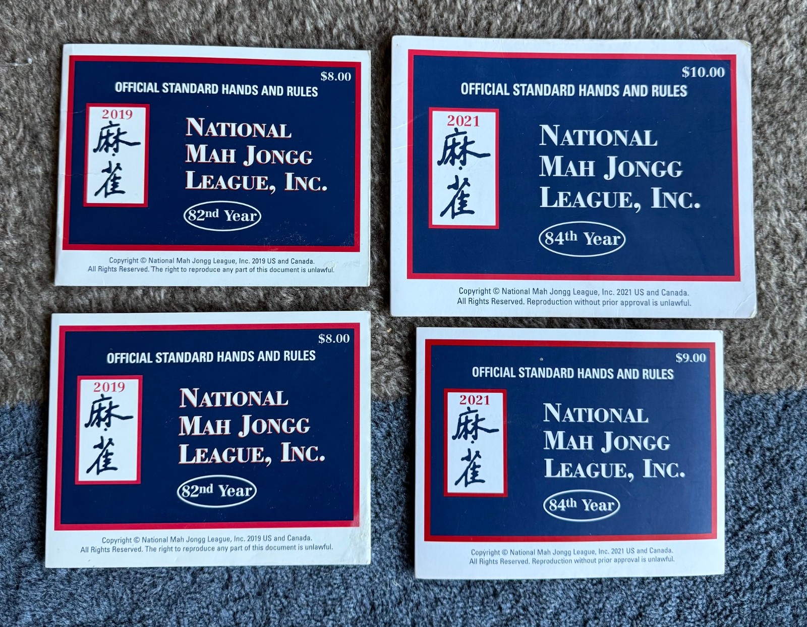 8 National Mah Jongg League Standard Hands And Rules Cards 2019 – 2022 (2 each)