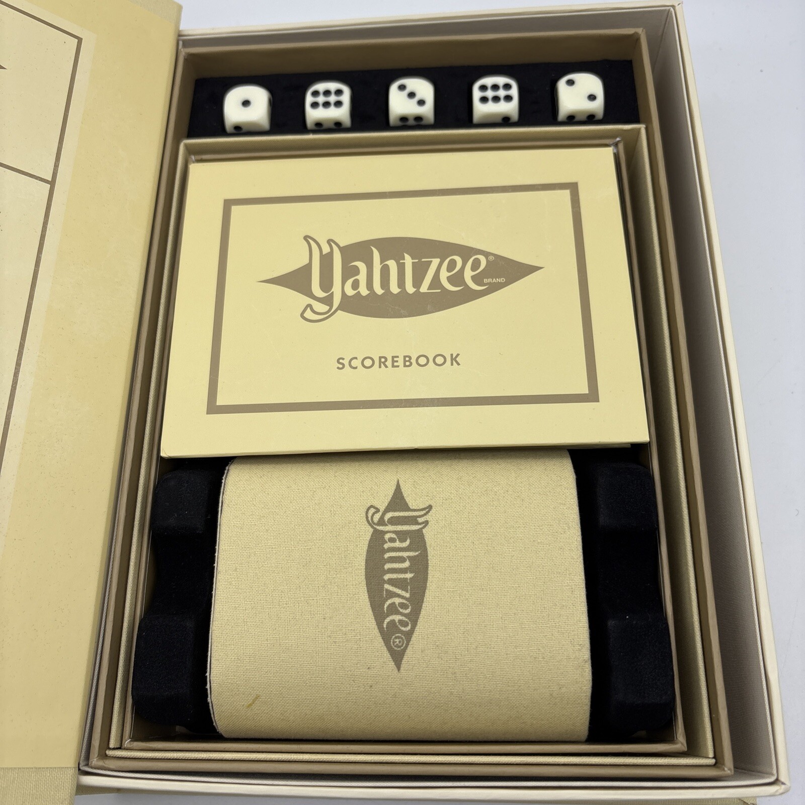 YAHTZEE Vintage Bookshelf Edition Linen Book Board Game Never Used 2017 Hasbro