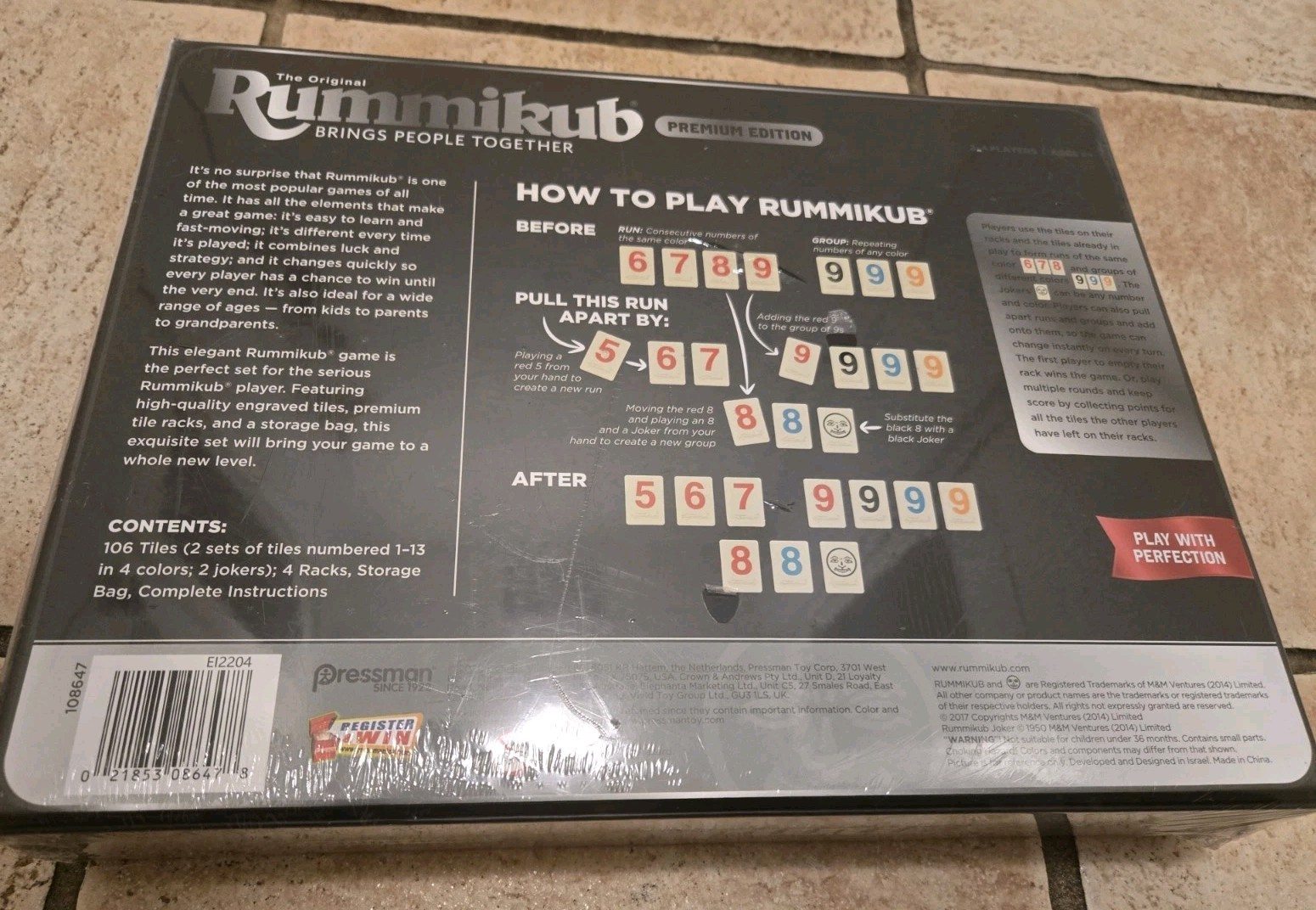 The Original Rummikub Premium Edition Board Game Pressman Tiles Set – New/Sealed