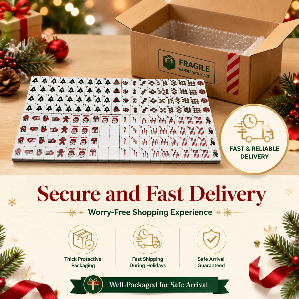 160 Christmas-themed American Mahjong set 4-layer acrylic American Mahjong tiles