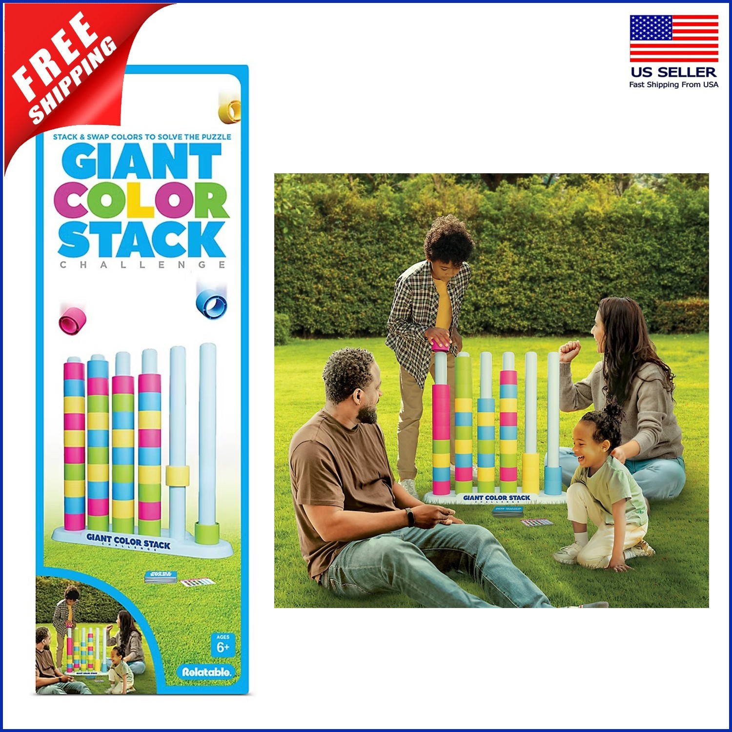 Giant Color Stack Challenge Puzzle Game Fast Matching Party Yard Game for Family