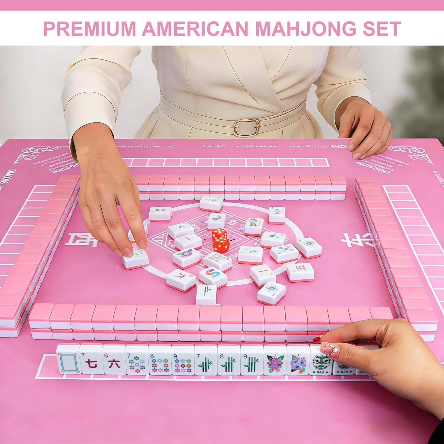 American Pink Mahjong Tile Set – Mah Jongg Tiles Game Sets – 166 Complete Cute T