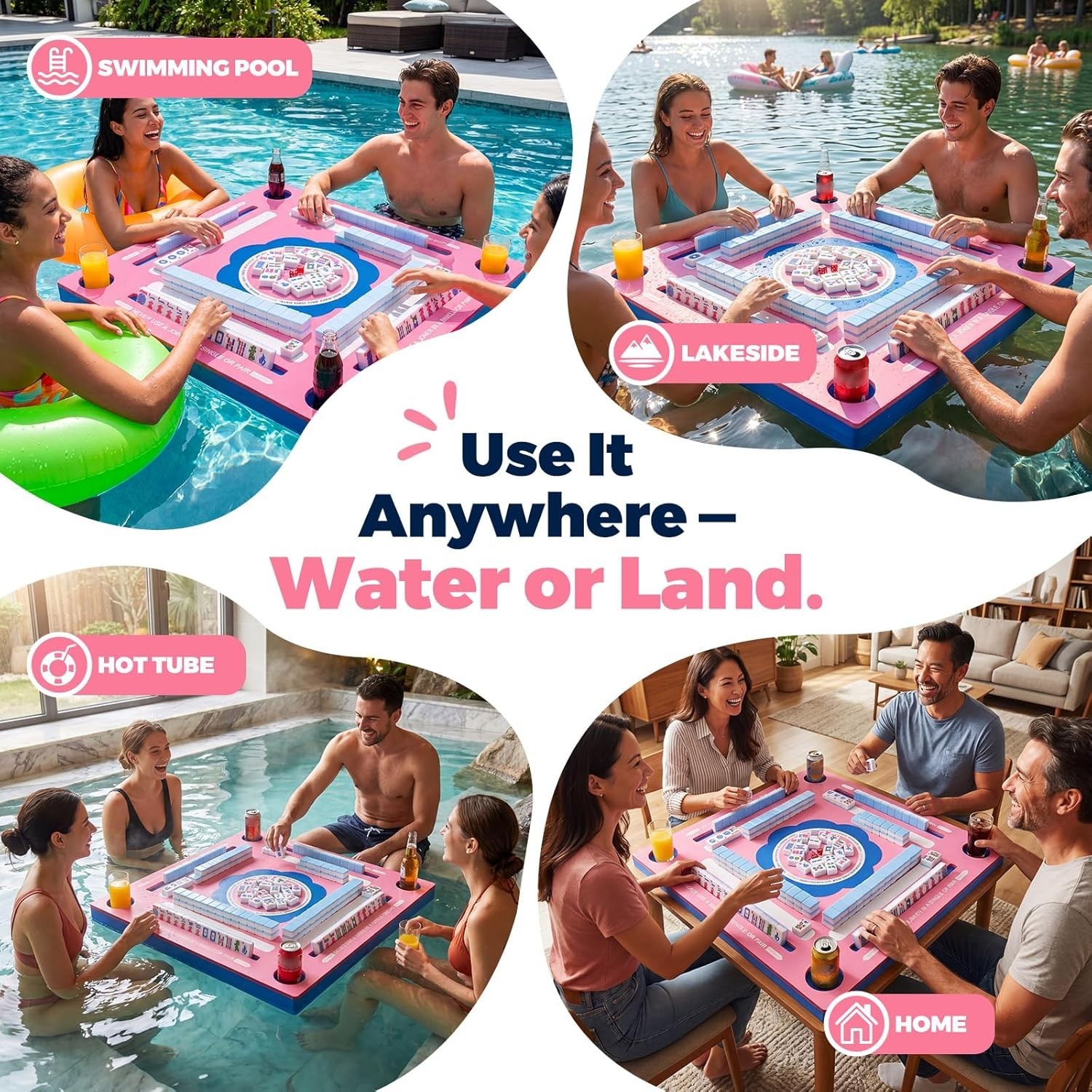 Floating Pool Mahjong Table 31.5-inch Waterproof Game Tray for Pool Beach Lake