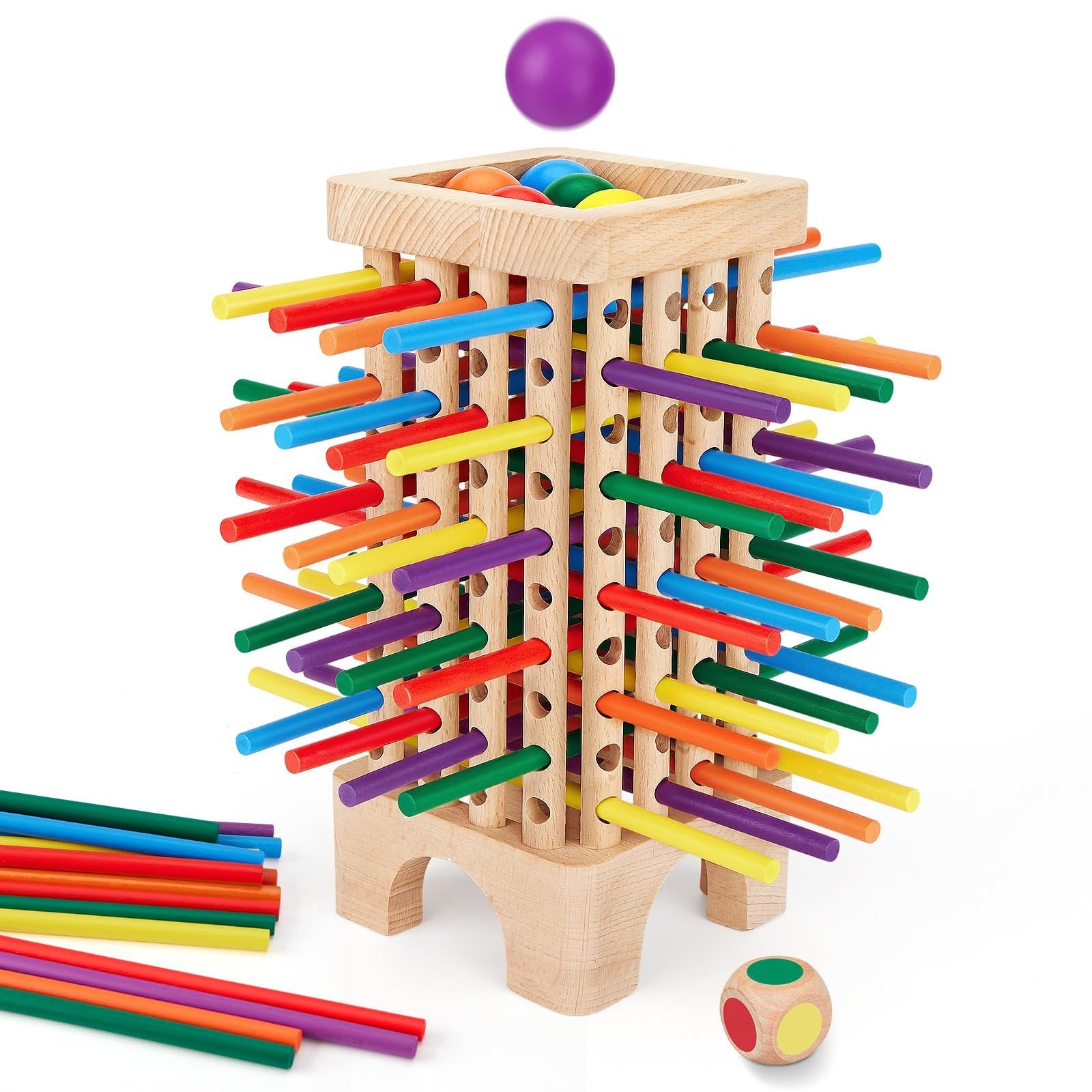 Colorful Wooden Sticks Dice Game – Montessori Math Educational Toy for Ages 3-6,