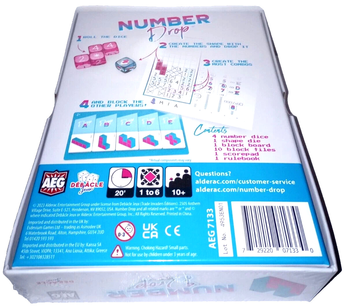 Number Drop Board Game – AEG – Roll-and-Write Numbers Grid Game – New / Sealed