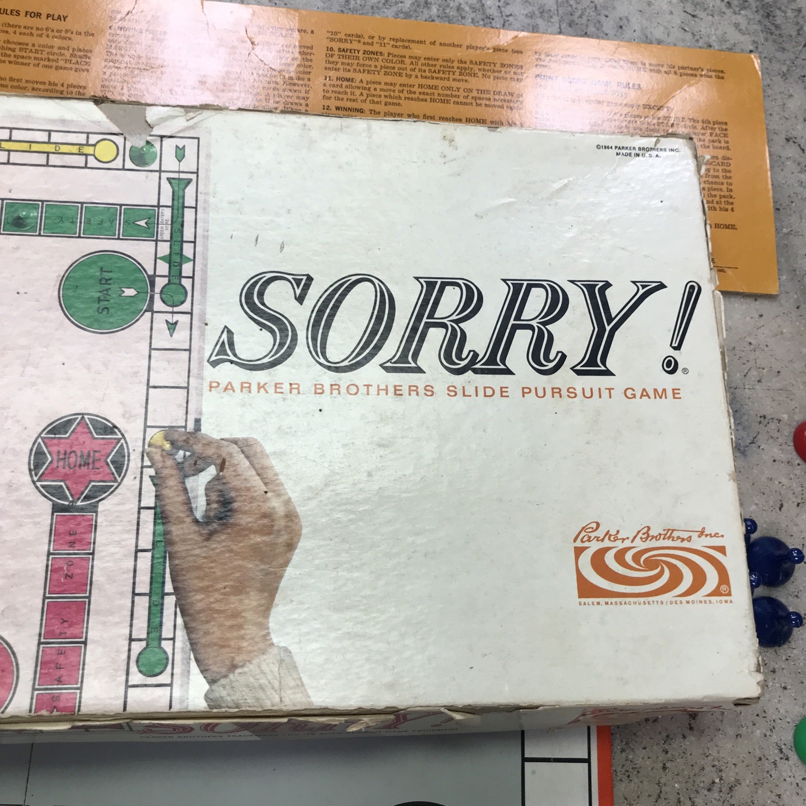 Vintage 1950s 60s SORRY Board Game Parker Brothers 100% Complete – Family Fun!