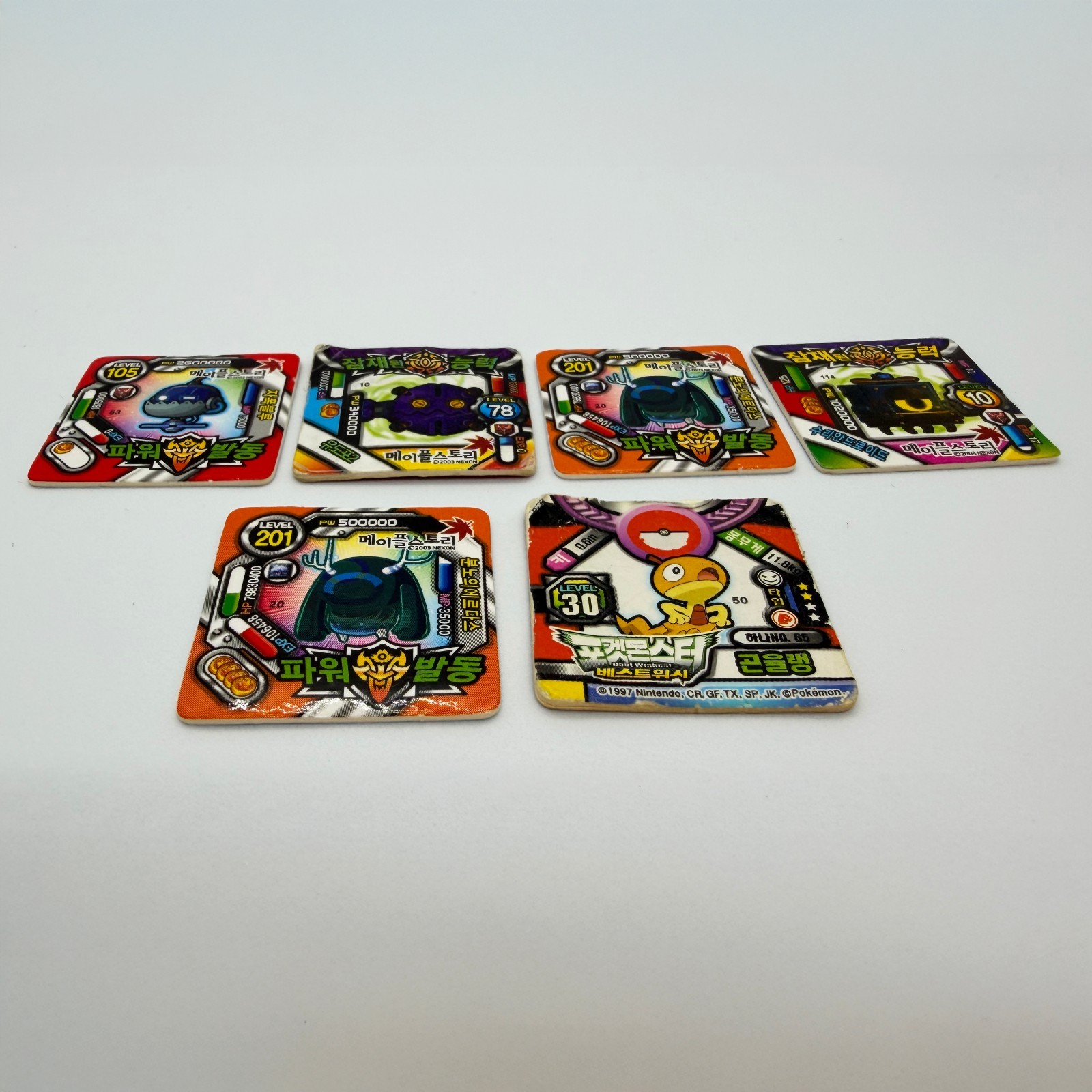 POGS Lot Of 6 Ddakji/Ttakj MAPLE STORY & Pokemon 3.5cm x 3.5cm (Multiple color)