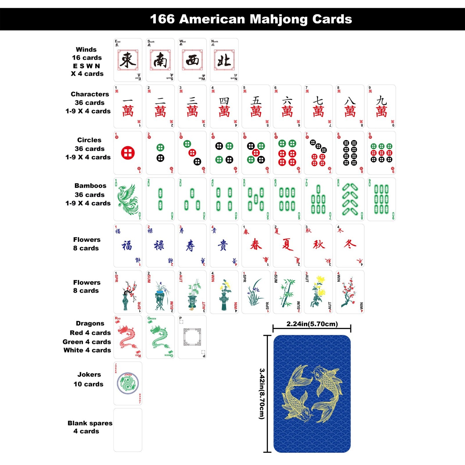 Deluxe American Mahjong Game Set – 166 Cards, Black Long Tiles, Complete Set