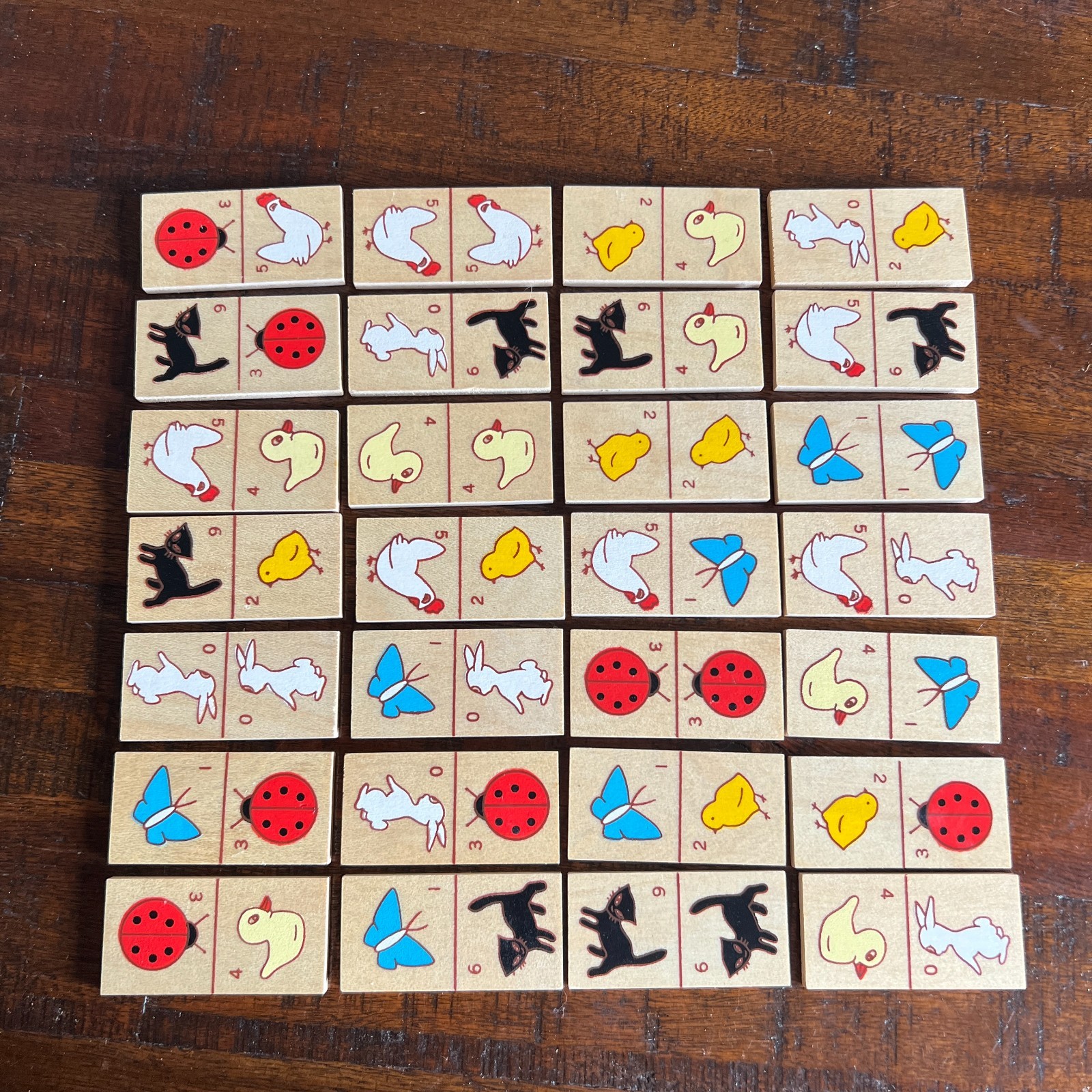 Vintage 1985 Action Industries Wooden Animal Dominoes Game Complete 28 pcs Box
