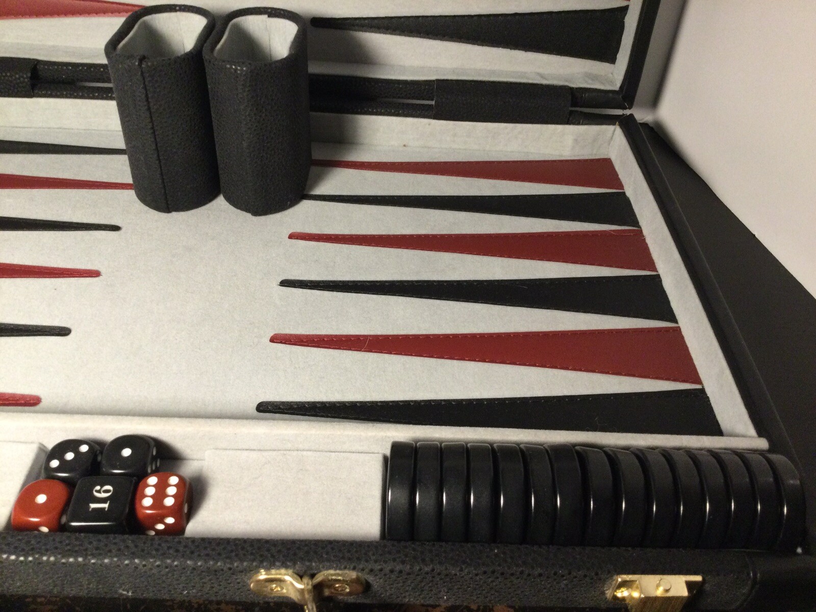 WE Games Black Faux Suede Backgammon Set Complete Cups Chips Dice
