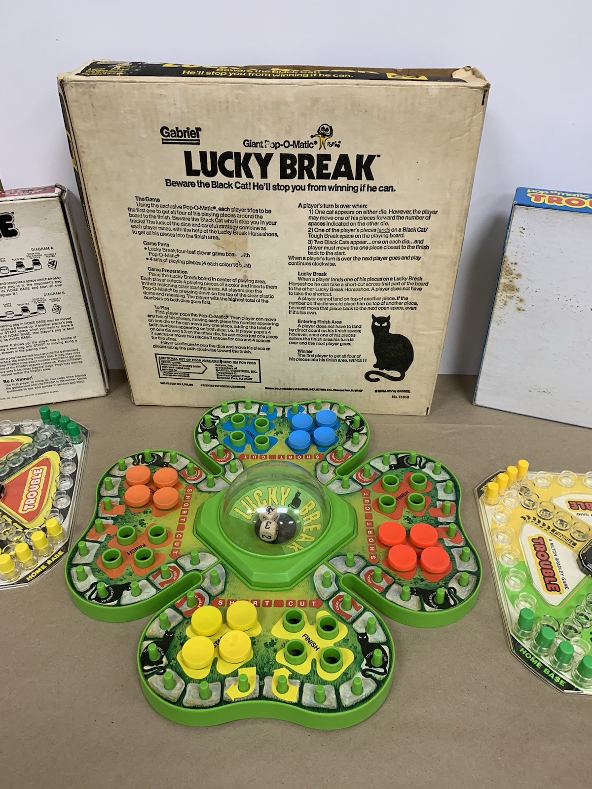 Vintage Family Game 3pc Lot Gabriel PopOMatic Lucky Break Milton Bradley Trouble