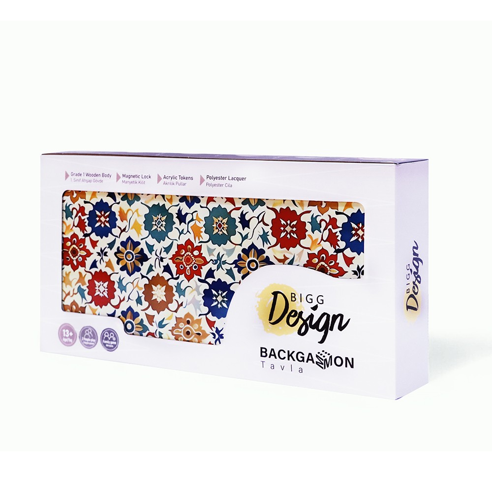 Biggdesign Bloom Backgammon, MDF Body, Magnetic Lock, Durable Gloss Finish, Scra