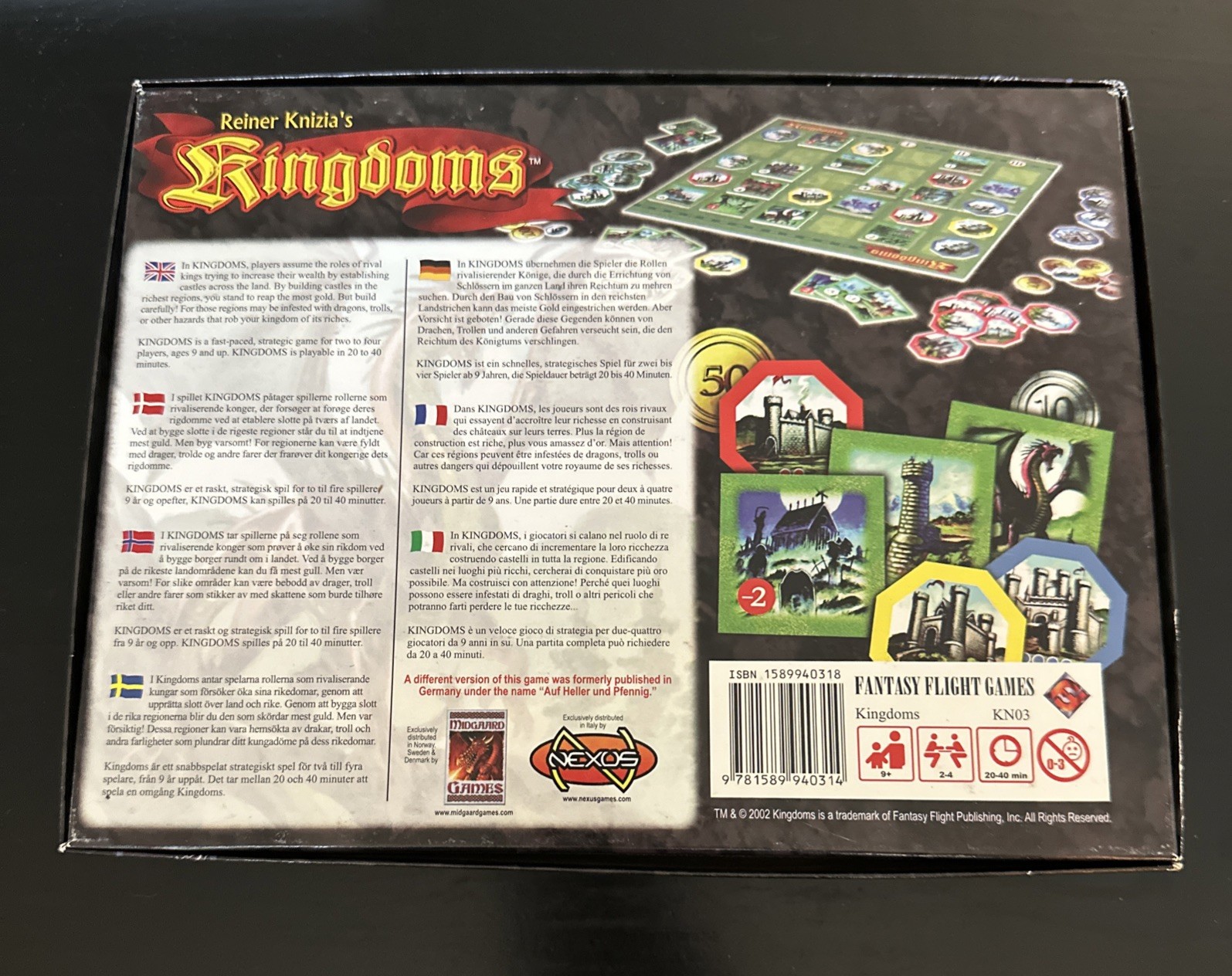 Reiner Knizia’s KINGDOMS Board Game 100% Complete Fantasy Flight Games