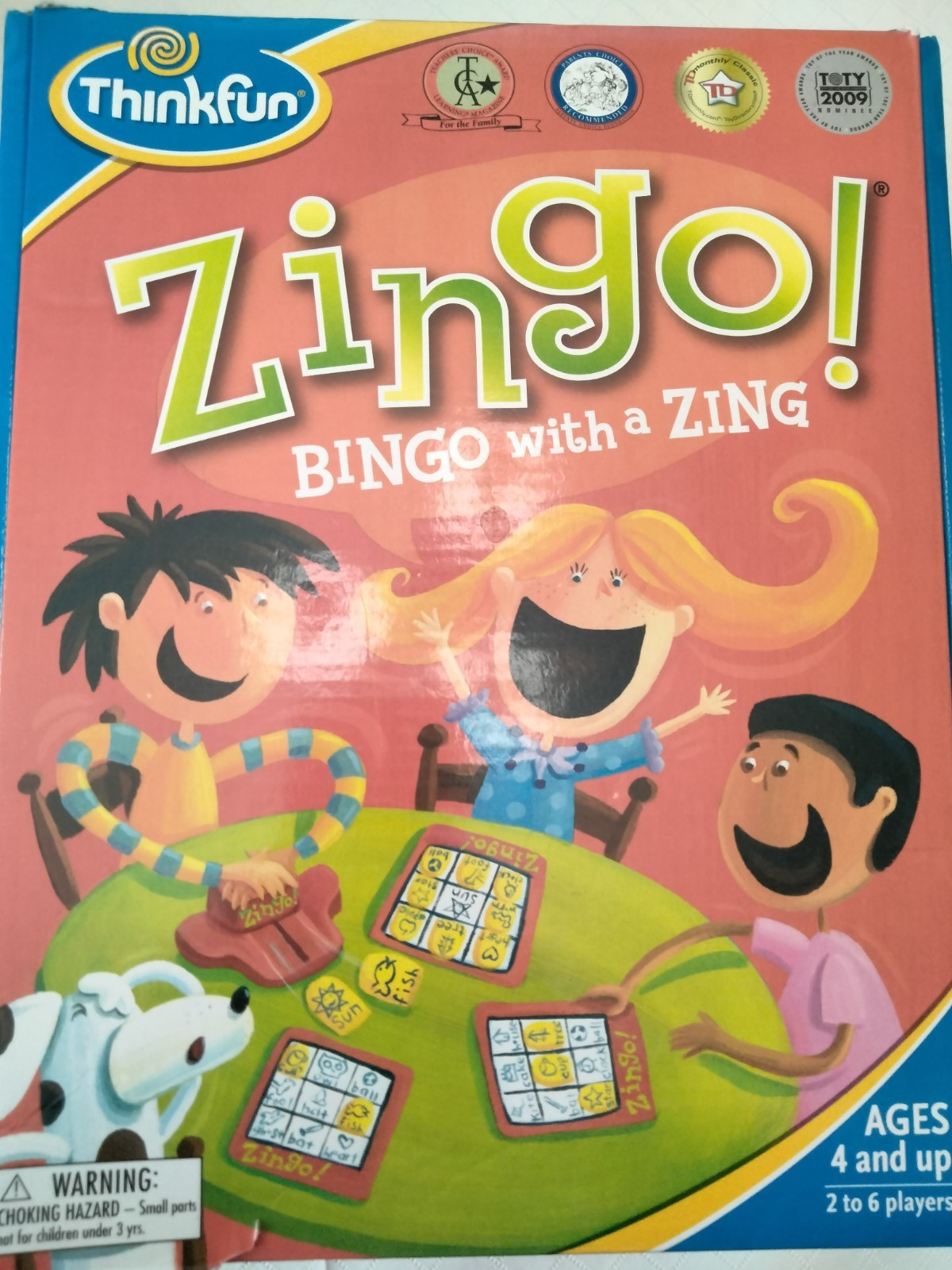 Zingo! Bingo with a Zing Thinkfun ages 4+ 2-6 plyrs ’09 complete box has damage