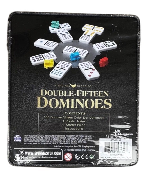 Cardinal Classics Double 15 Dominoes Set in Tin Family Game Ages 8+ 2-6 Players