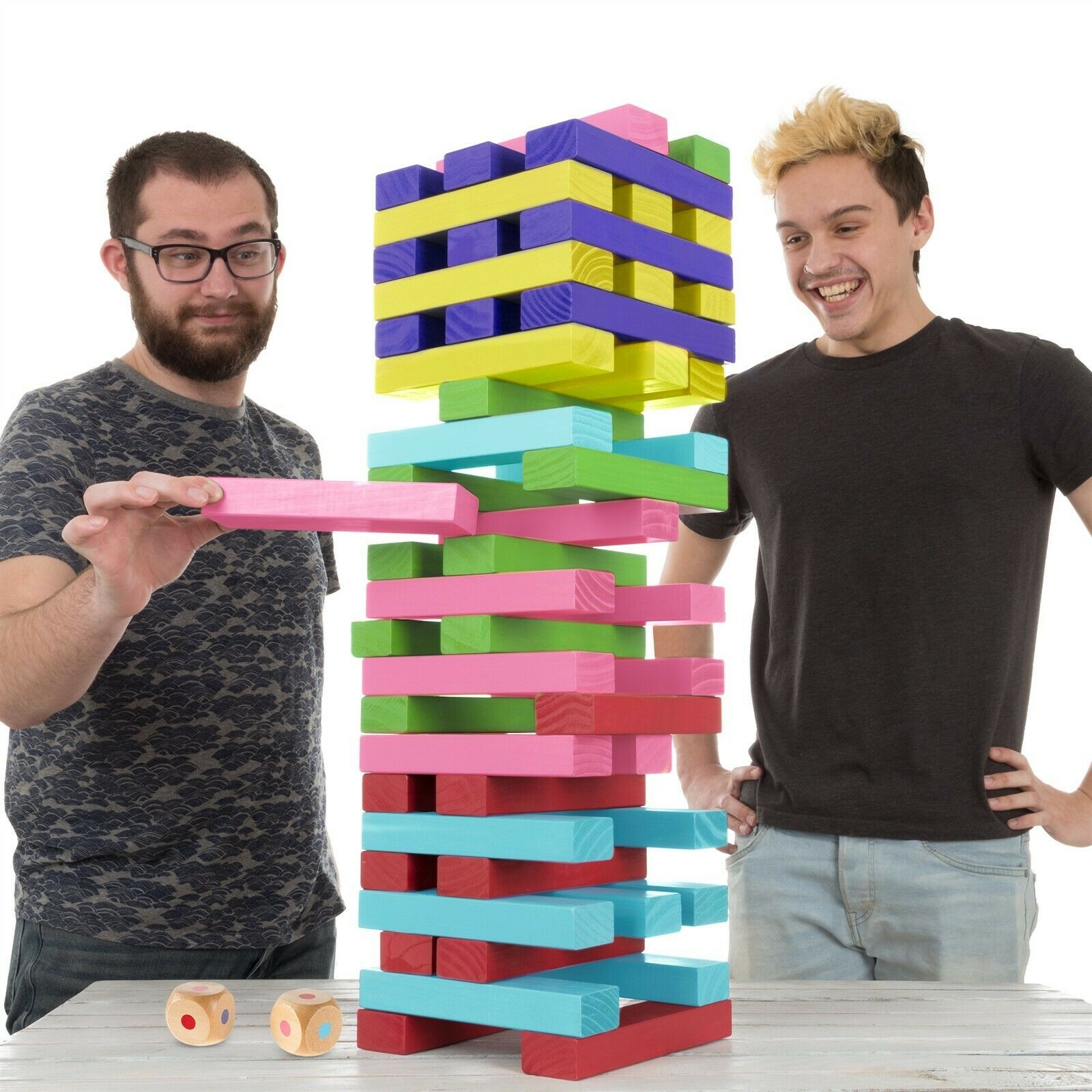 Giant Wooden Block Game Non Traditional Jumbo Pinewood 54 Blocks 2 Dice
