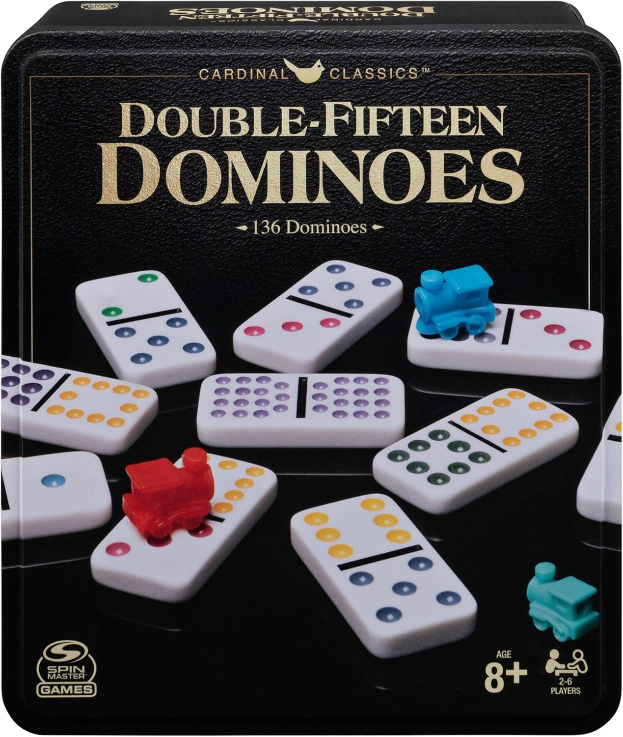 Spin Master Games, Cardinal Classics Double 15 Dominoes Set in Storage Tin, Fami