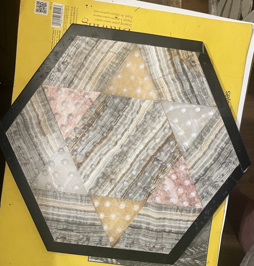 Vintage Quartz Marble Chinese Checkers Board Game Black Brown Gray Natural Stone