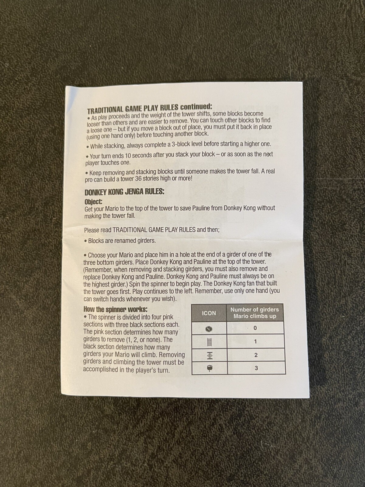 Replacement Instruction Manual – Jenga Donkey Kong Collector’s Edition Part