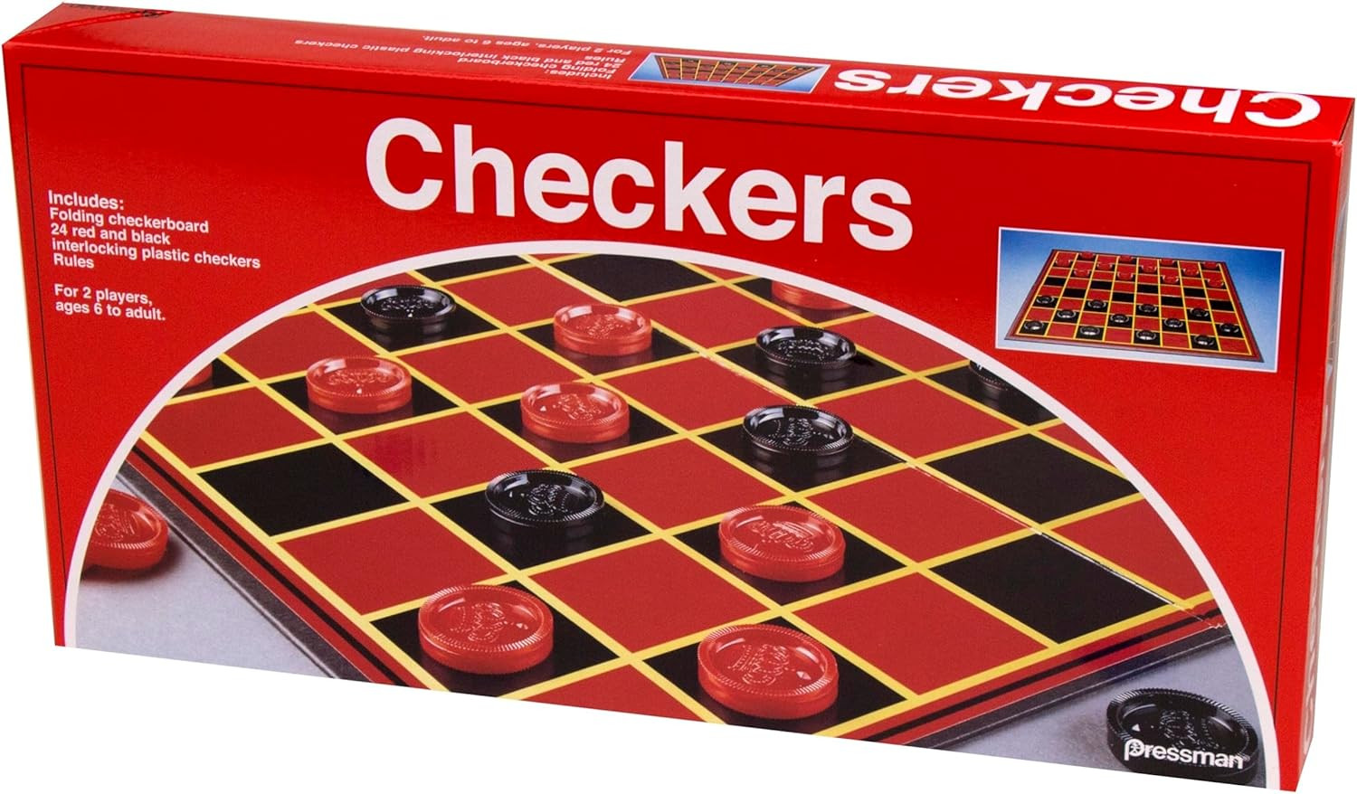 Checkers — Classic Game with Folding Board and Interlocking Checkers, 2 Players