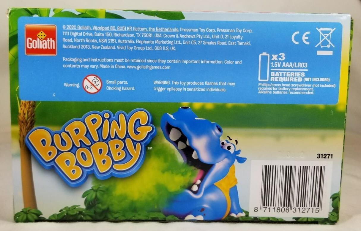 BURPING BOBBY Hippo Game by Goliath 2-4 Players Fun Ages 4+