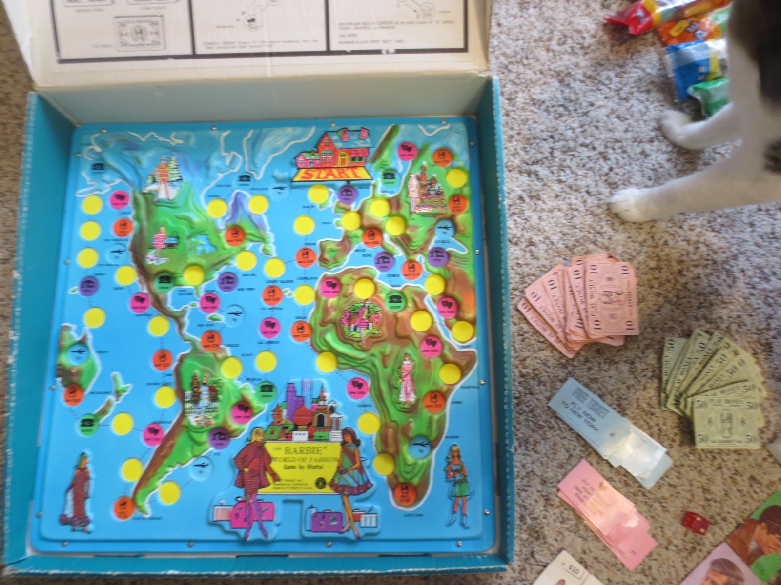 Mattel Barbie World Of Fashion Round The World Molded Board Game 1967