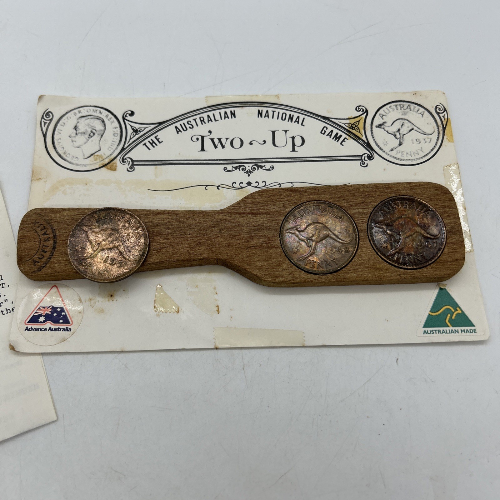 Vintage Two Up Wooden Game Coins Australia Penny King George Fair Dinkum