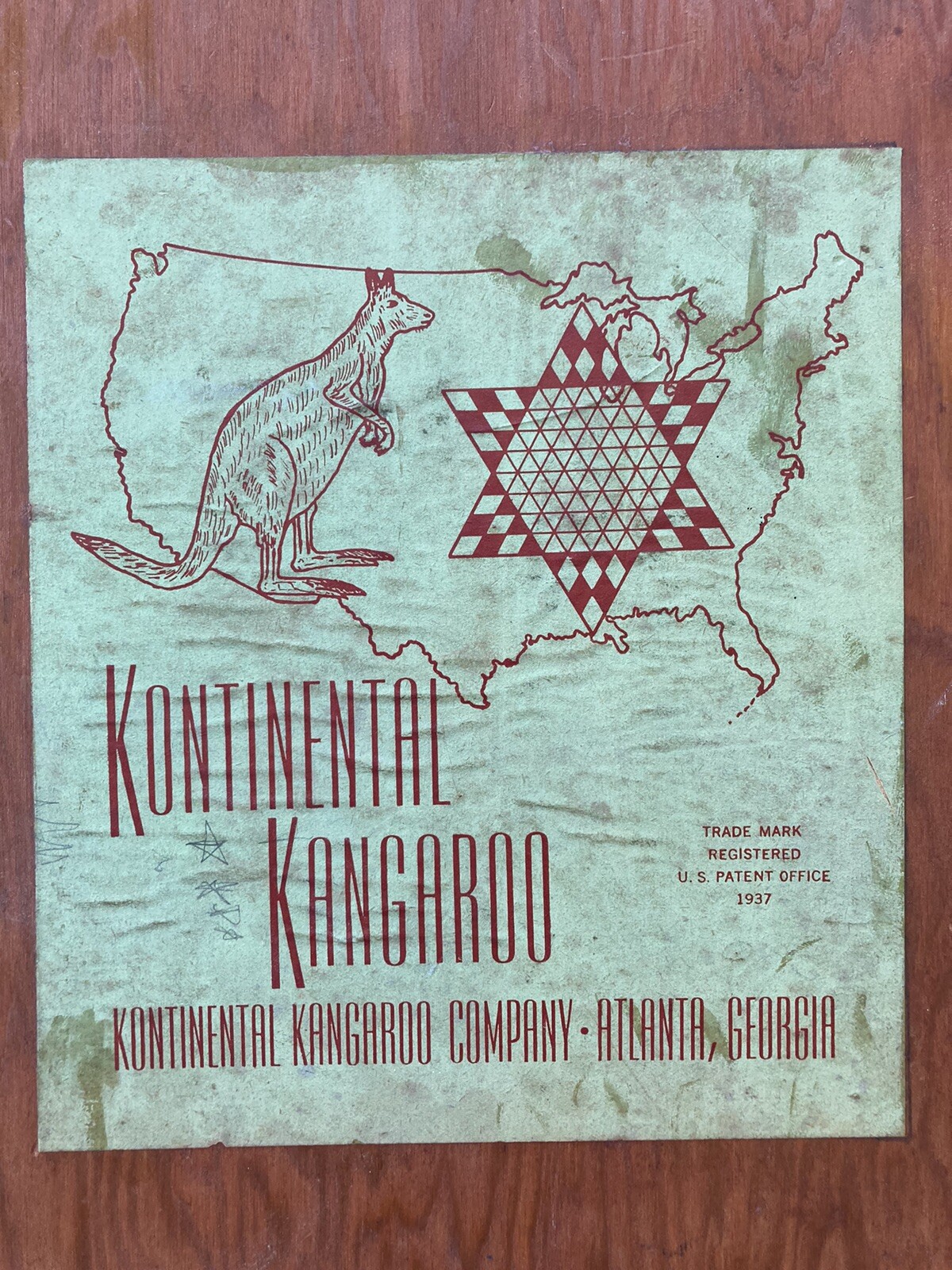 RARE VTG 1937 Large Chinese Checkers Wood Board Wall Art by Kontinental Kangaroo