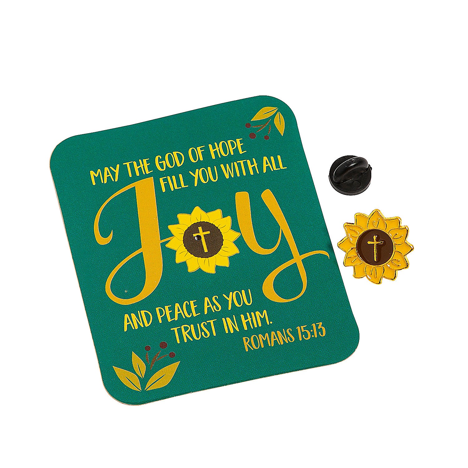 Fun Express Joy Faith Sunflower Pins with Card – 12 Pc