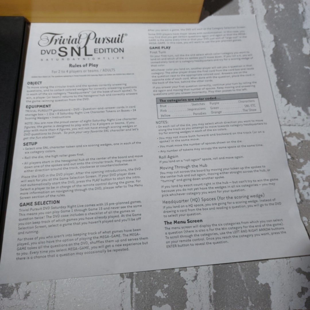 SNL Trivial Pursuit Saturday Night Live Edition DVD Board Game Complete