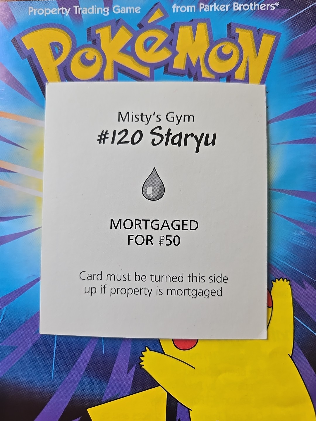 1999 Monopoly Pokémon #120 Staryu Light Blue Title Deed Card Game Piece Part