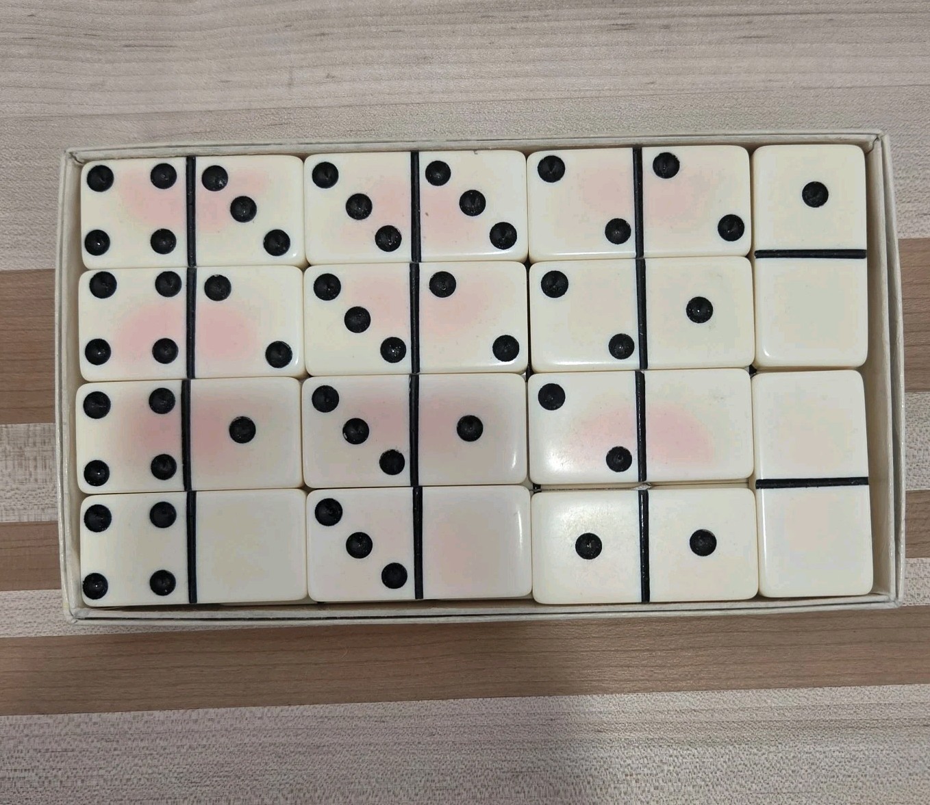 Puremco Marblelike Dominoes White Standard Double 6 WATERMELON No 616 Vintage